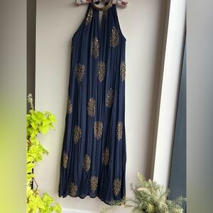 Elegant Navy Blue and Gold Women's Dress
